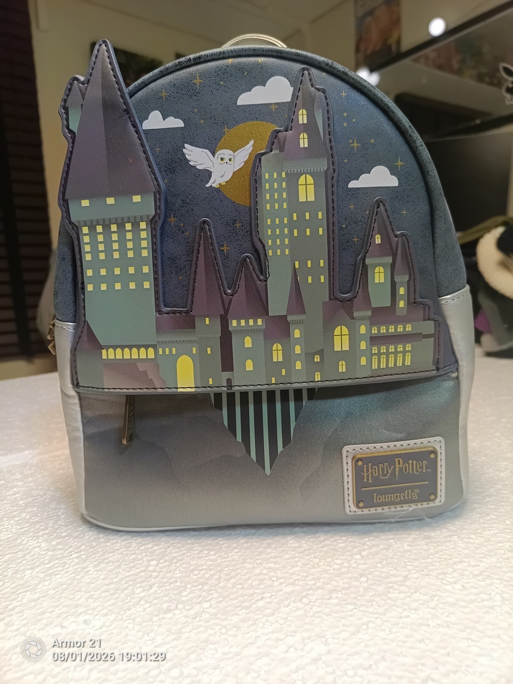 Loungefly Hogwarts Castle Mini Backpack in Gray, Yellow, Purple